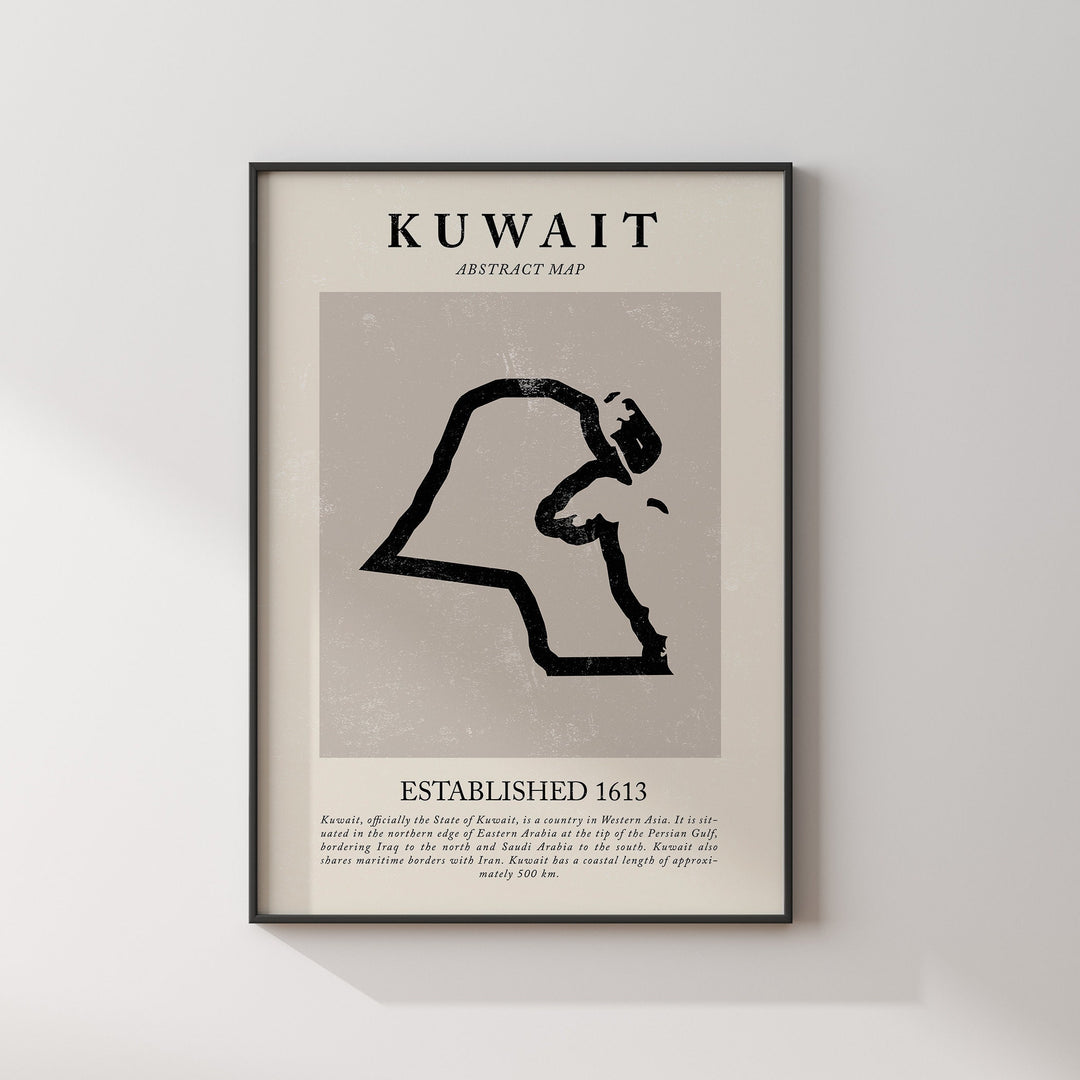 Kuwait Map Vintage Abstract Wall Art Print Picasso + Matisse Inspired Travel Poster