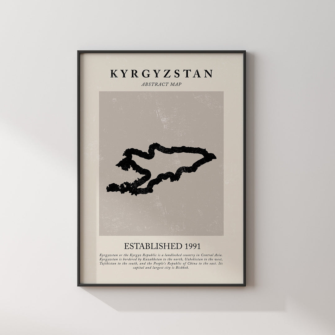Kyrgyzstan Map Vintage Abstract Wall Art Print Picasso + Matisse Inspired Travel Poster