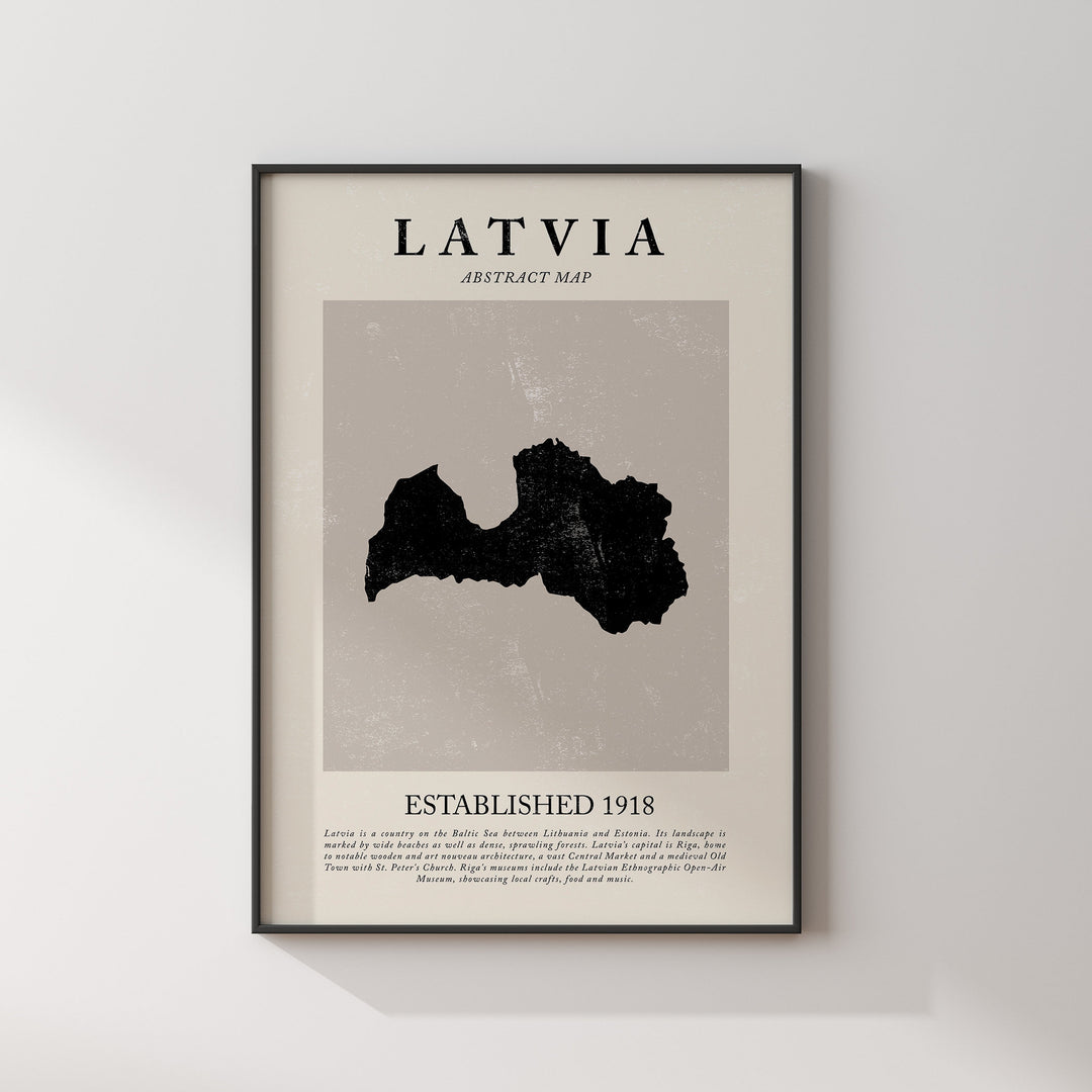 Latvia Map Vintage Abstract Wall Art Print Picasso + Matisse Inspired Travel Poster