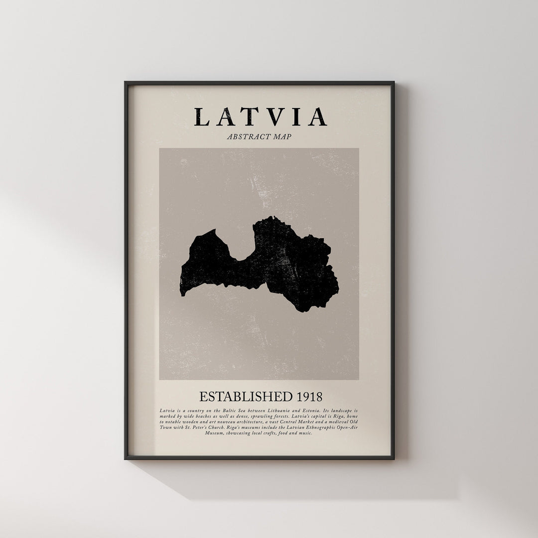 Latvia Map Vintage Abstract Wall Art Print Picasso + Matisse Inspired Travel Poster