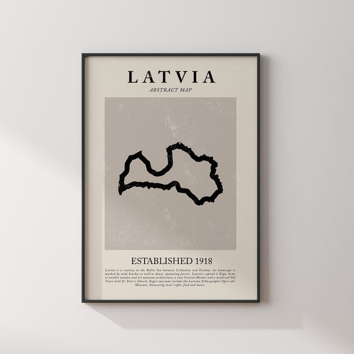 Latvia Map Vintage Abstract Wall Art Print Picasso + Matisse Inspired Travel Poster