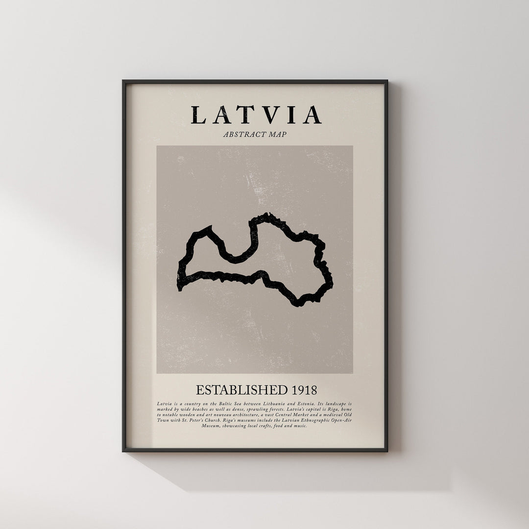 Latvia Map Vintage Abstract Wall Art Print Picasso + Matisse Inspired Travel Poster