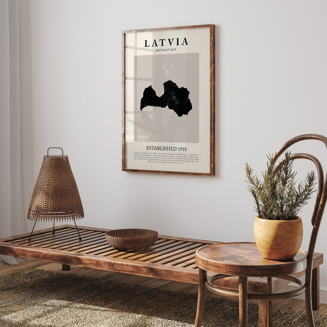 Latvia Map Vintage Abstract Wall Art Print Picasso + Matisse Inspired Travel Poster