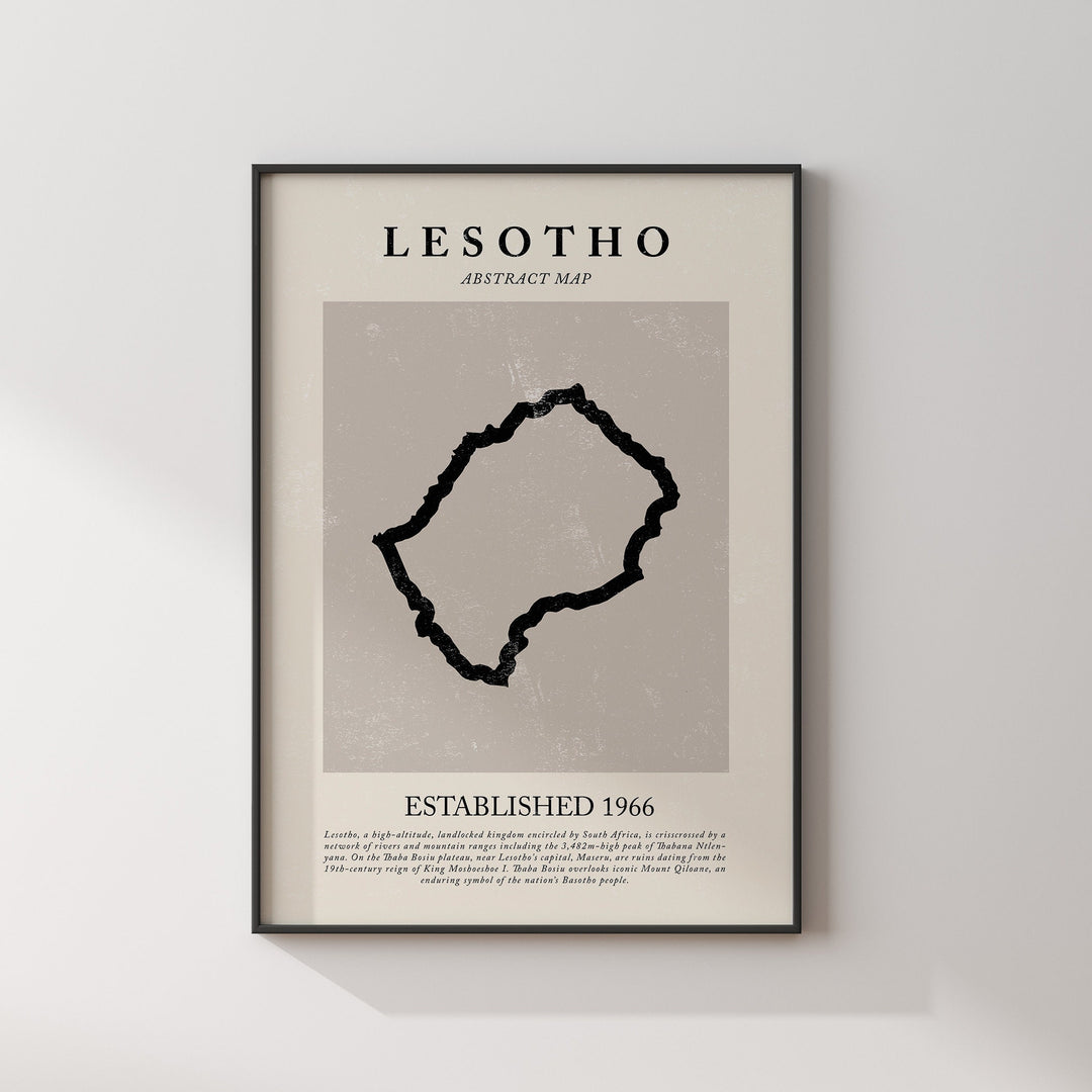 Lesotho Map Vintage Abstract Wall Art Print Picasso + Matisse Inspired Travel Poster
