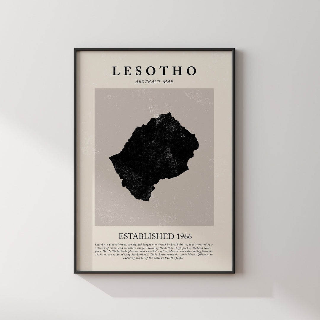 Lesotho Map Vintage Abstract Wall Art Print Picasso + Matisse Inspired Travel Poster