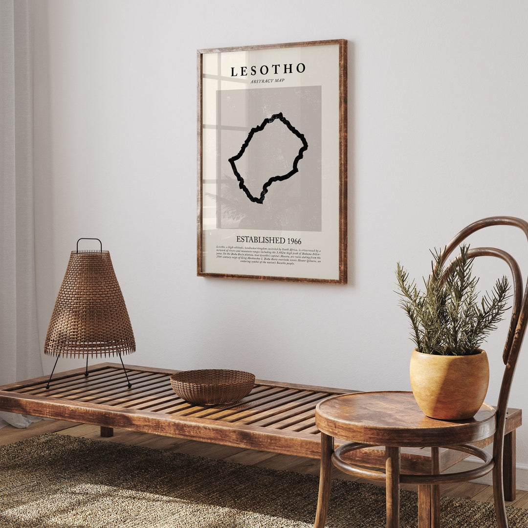 Lesotho Map Vintage Abstract Wall Art Print Picasso + Matisse Inspired Travel Poster