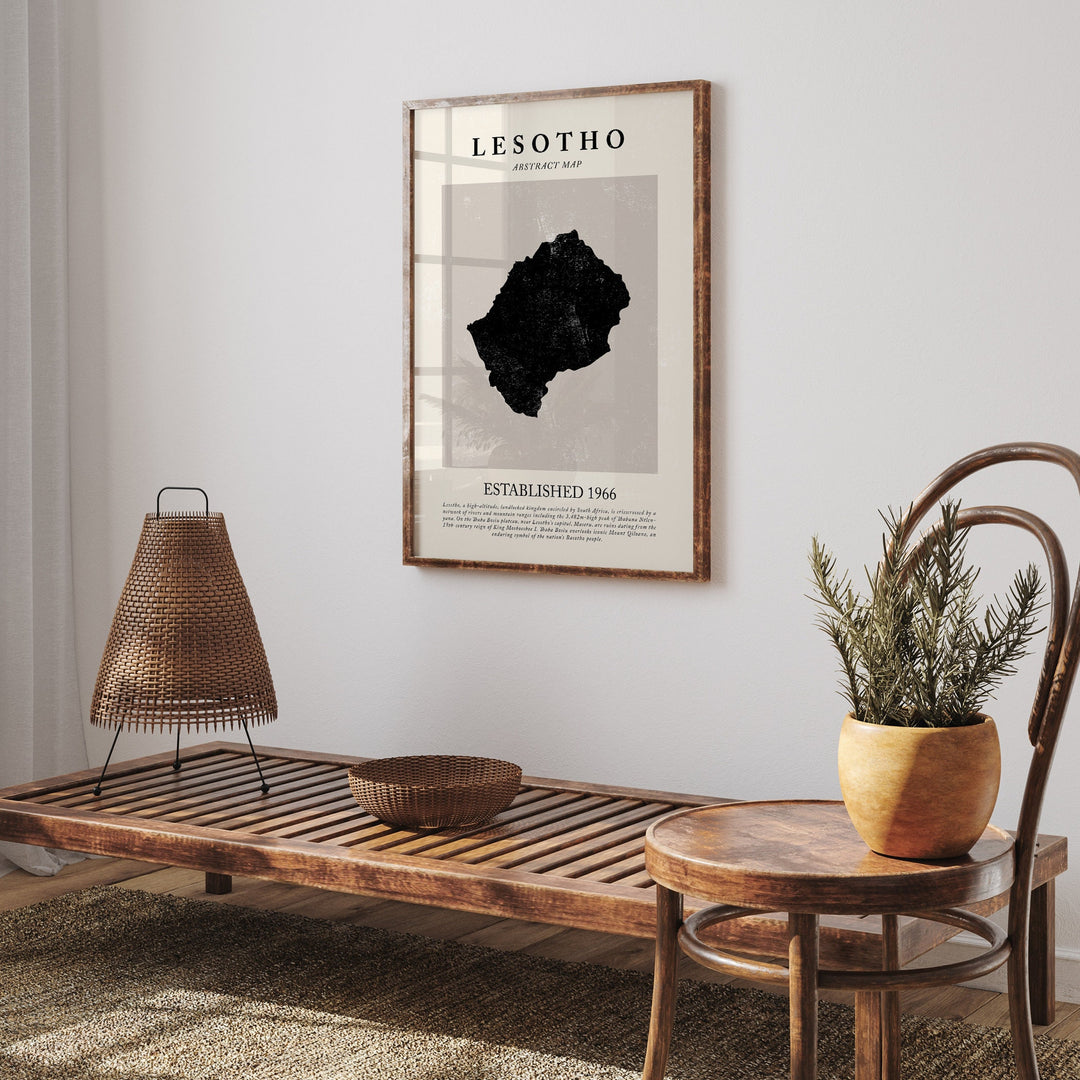 Lesotho Map Vintage Abstract Wall Art Print Picasso + Matisse Inspired Travel Poster
