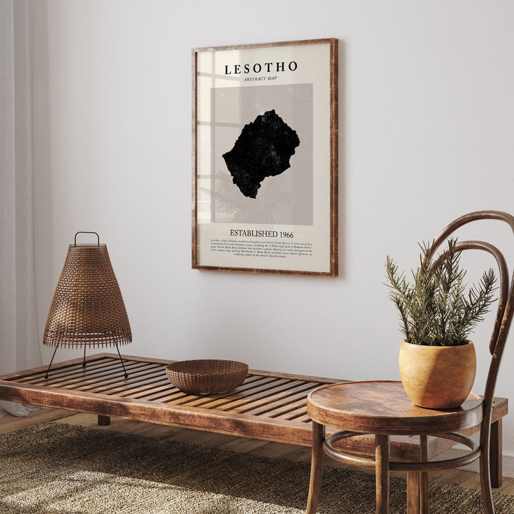 Lesotho Map Vintage Abstract Wall Art Print Picasso + Matisse Inspired Travel Poster