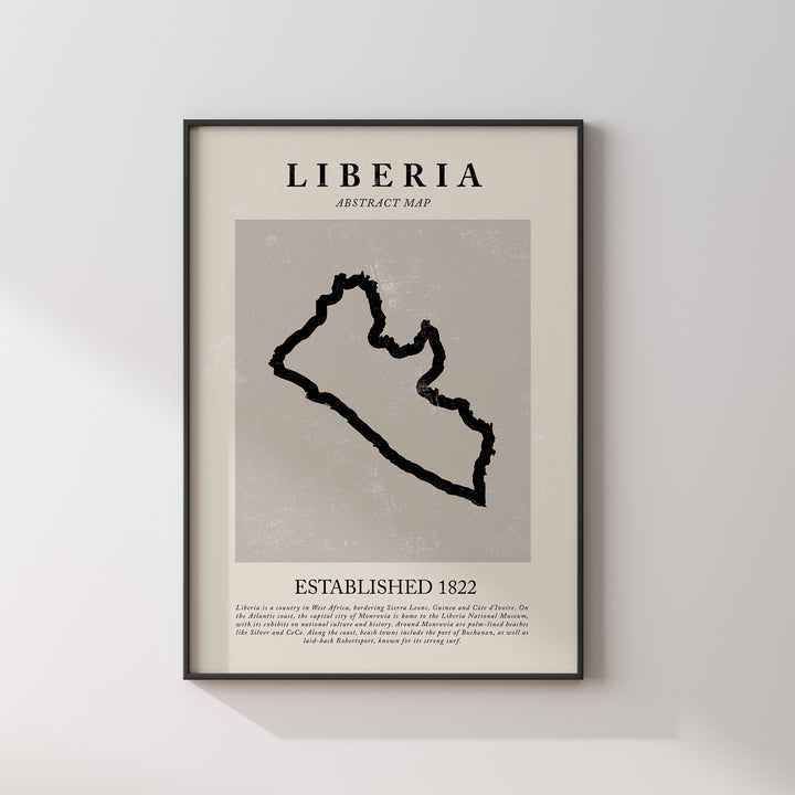 Liberia Map Vintage Abstract Wall Art Print Picasso + Matisse Inspired Travel Poster