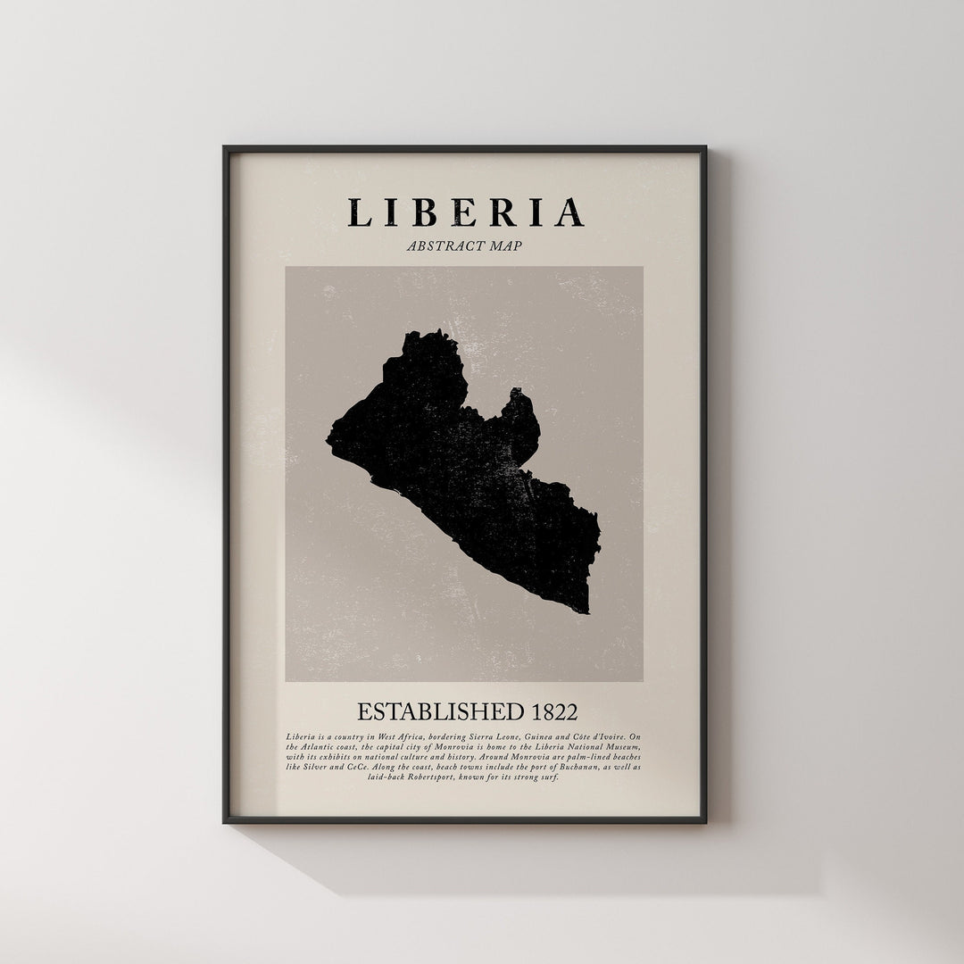 Liberia Map Vintage Abstract Wall Art Print Picasso + Matisse Inspired Travel Poster