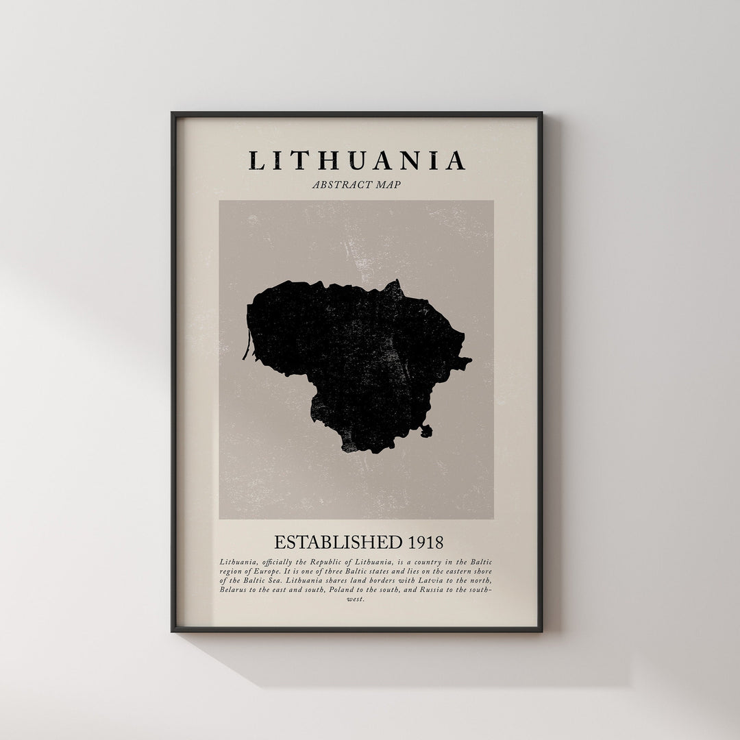 Lithuania Map Vintage Abstract Wall Art Print Picasso + Matisse Inspired Travel Poster