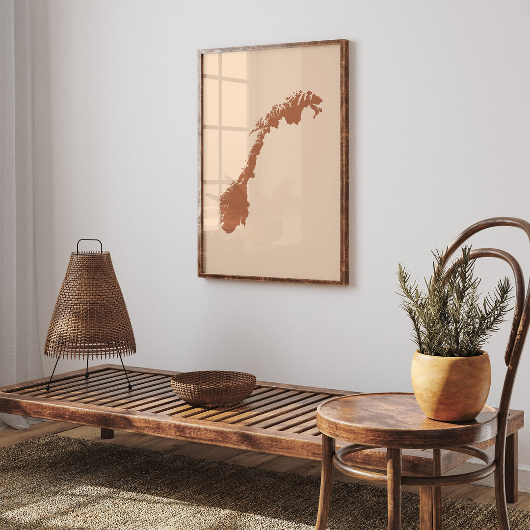 Norway Map Boho Wall Art Print Mid Century Travel Poster