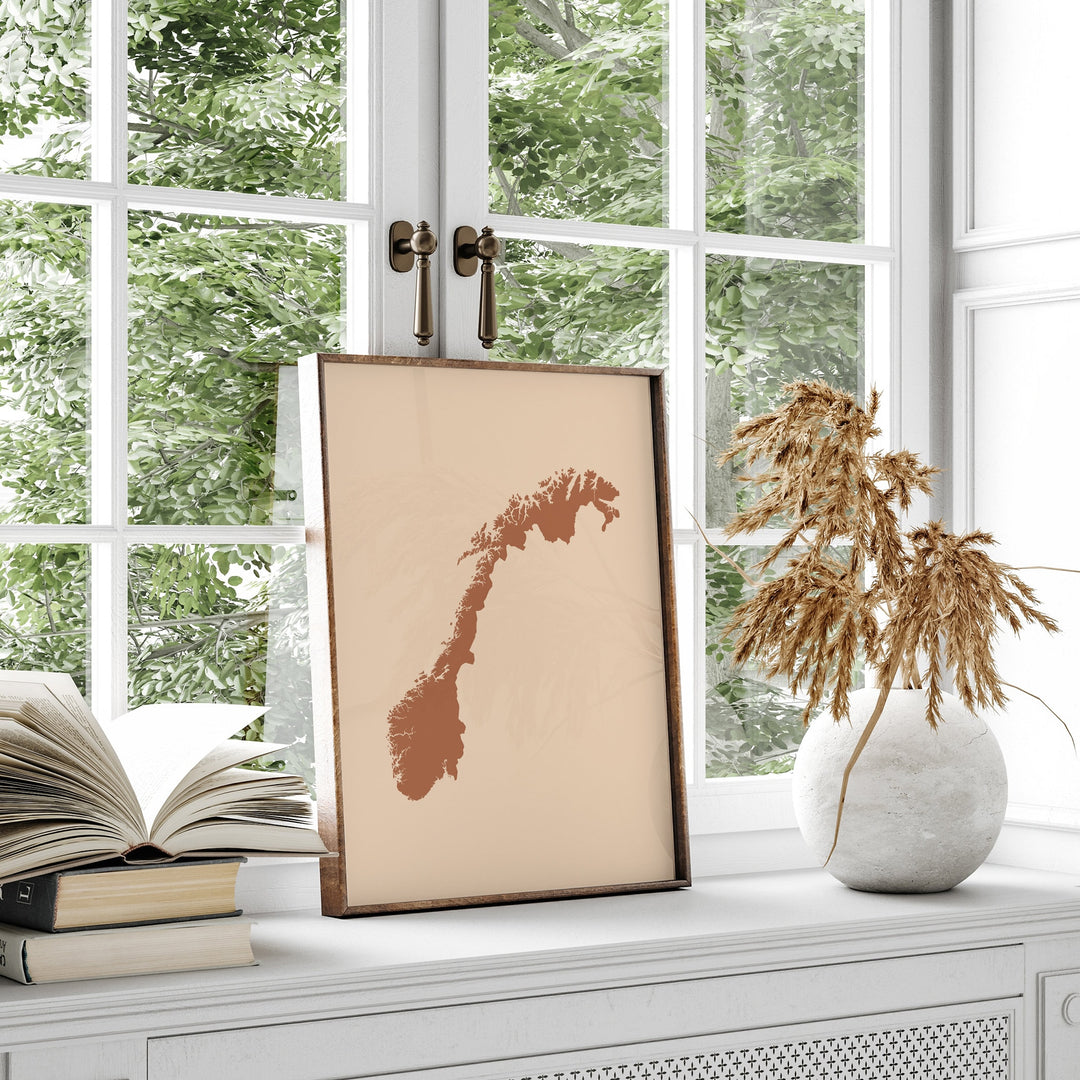 Norway Map Boho Wall Art Print Mid Century Travel Poster