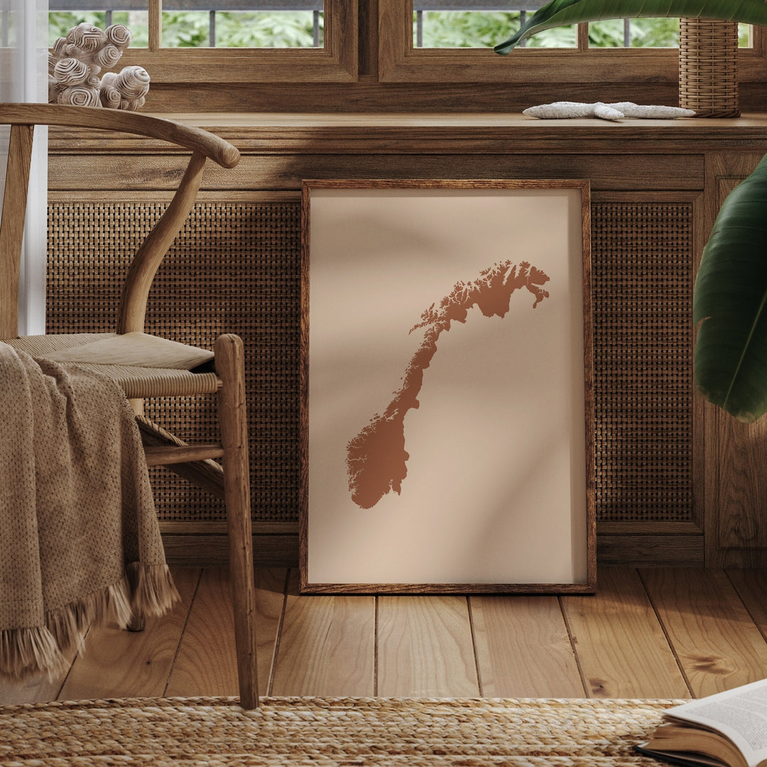 Norway Map Boho Wall Art Print Mid Century Travel Poster