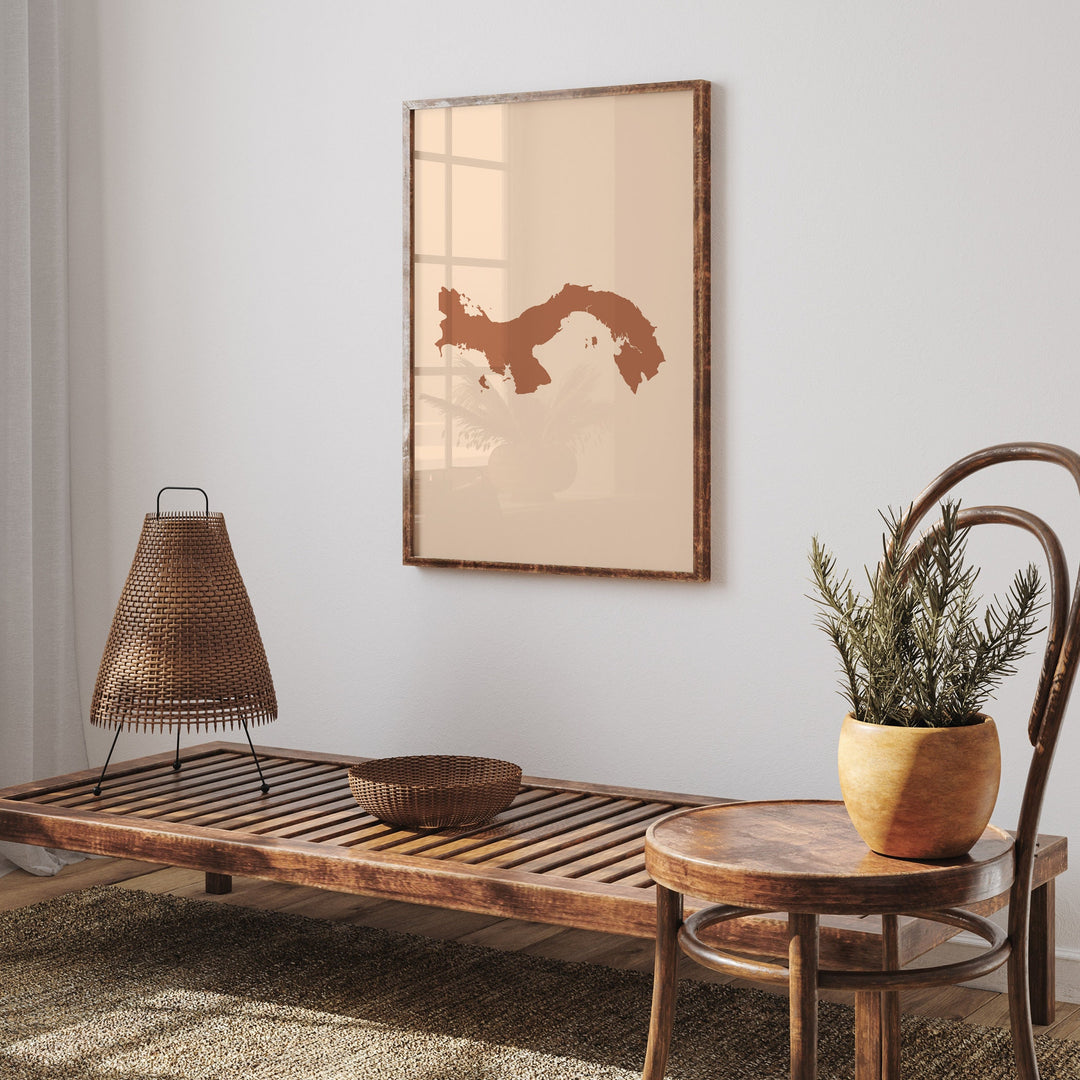 Panama Map Boho Wall Art Print Mid Century Travel Poster