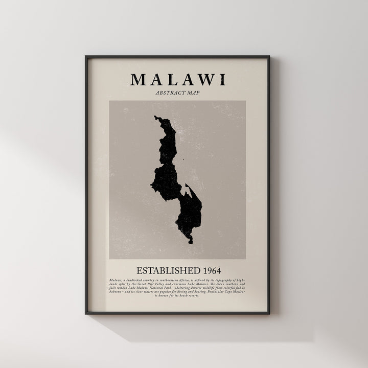 Malawi Map Vintage Abstract Wall Art Print Picasso + Matisse Inspired Travel Poster