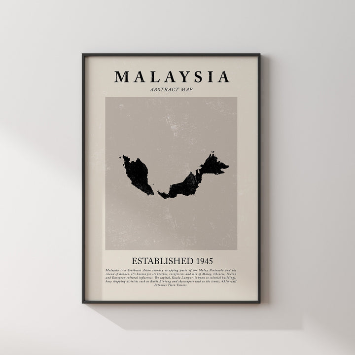 Malaysia Map Vintage Abstract Wall Art Print Picasso + Matisse Inspired Travel Poster