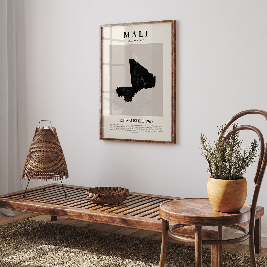 Mali Map Vintage Abstract Wall Art Print Picasso + Matisse Inspired Travel Poster