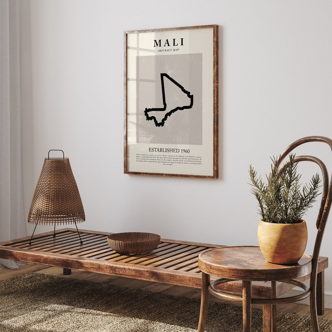 Mali Map Vintage Abstract Wall Art Print Picasso + Matisse Inspired Travel Poster