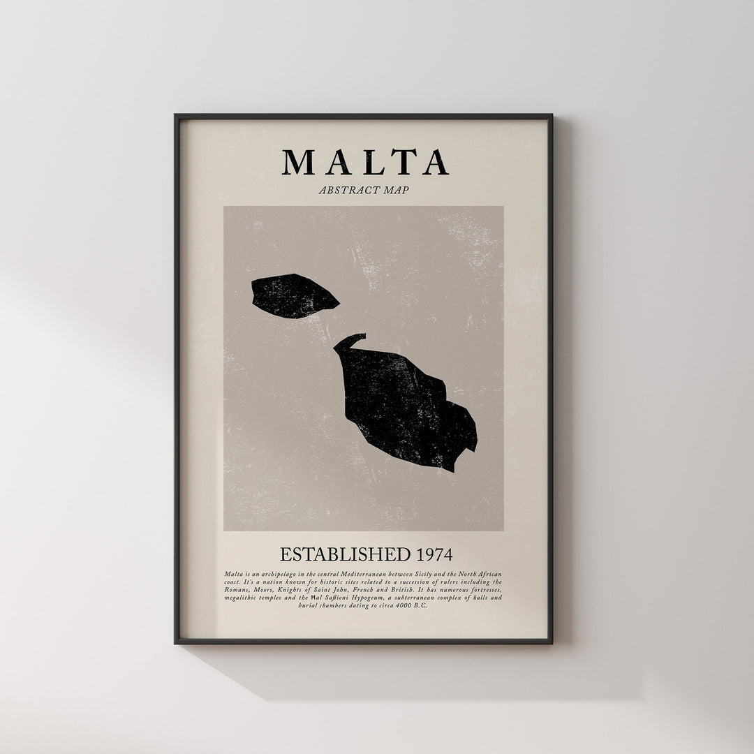 Malta Map Vintage Abstract Wall Art Print Picasso + Matisse Inspired Travel Poster