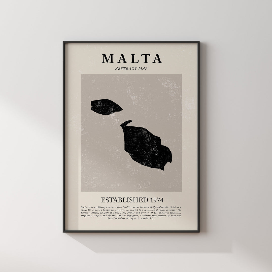 Malta Map Vintage Abstract Wall Art Print Picasso + Matisse Inspired Travel Poster