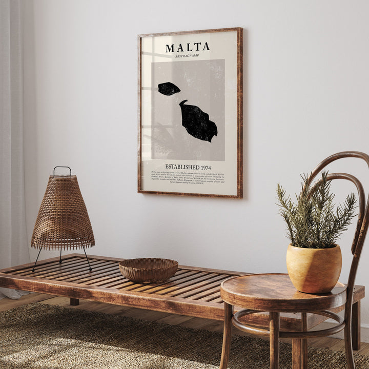 Malta Map Vintage Abstract Wall Art Print Picasso + Matisse Inspired Travel Poster