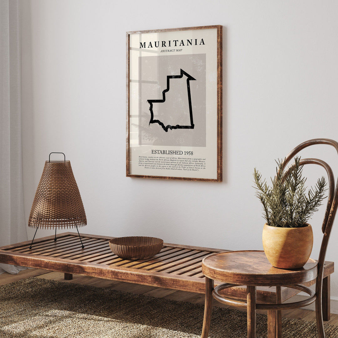 Mauritania Map Vintage Abstract Wall Art Print Picasso + Matisse Inspired Travel Poster