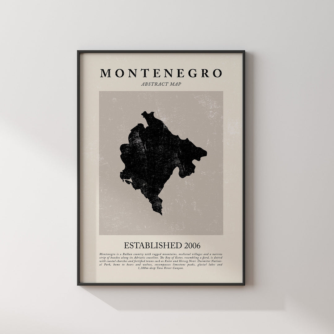 Montenegro Map Vintage Abstract Wall Art Print Picasso + Matisse Inspired Travel Poster