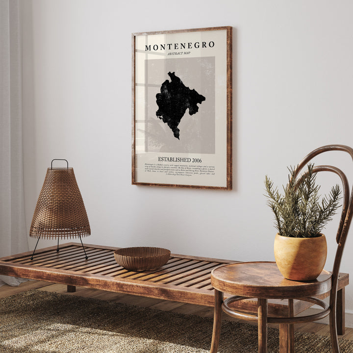 Montenegro Map Vintage Abstract Wall Art Print Picasso + Matisse Inspired Travel Poster