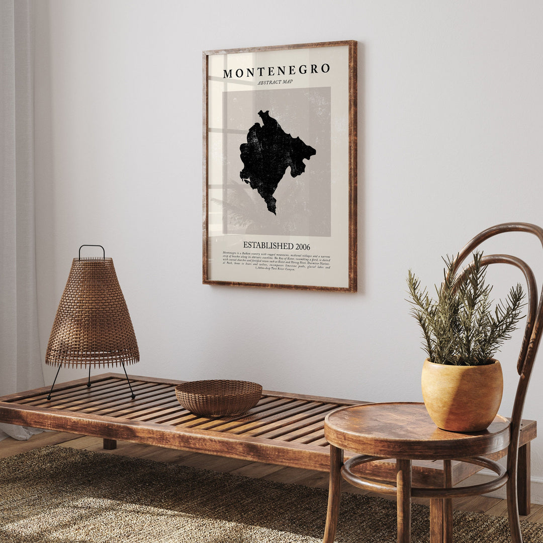 Montenegro Map Vintage Abstract Wall Art Print Picasso + Matisse Inspired Travel Poster