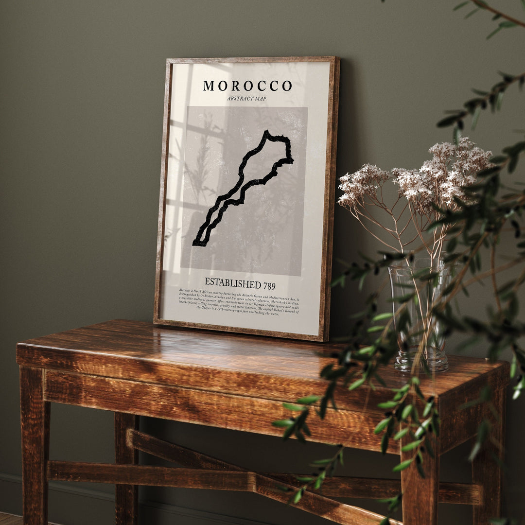 Morocco Map Vintage Abstract Wall Art Print Picasso + Matisse Inspired Travel Poster