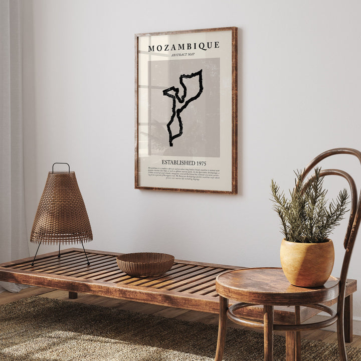 Mozambique Map Vintage Abstract Wall Art Print Picasso + Matisse Inspired Travel Poster