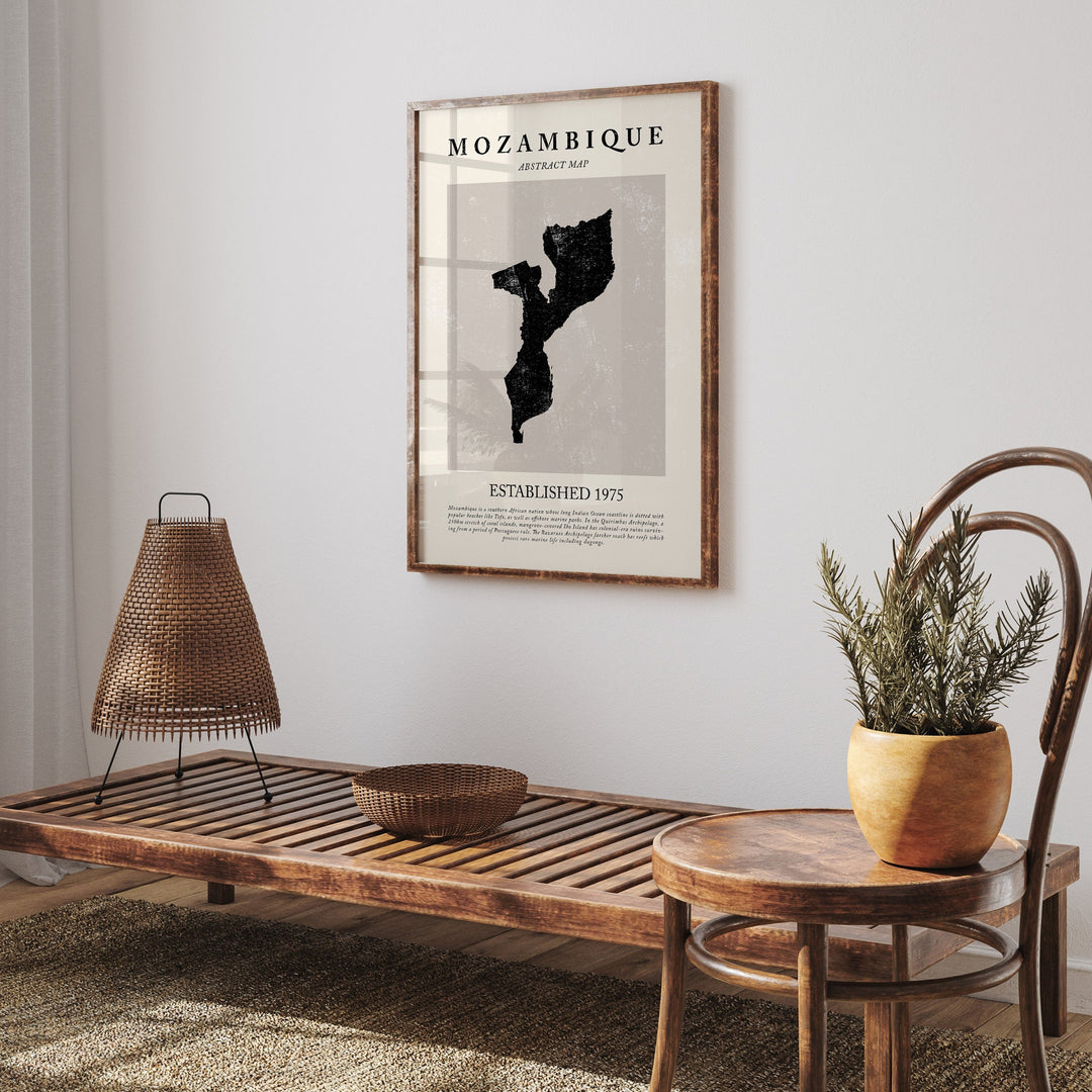 Mozambique Map Vintage Abstract Wall Art Print Picasso + Matisse Inspired Travel Poster