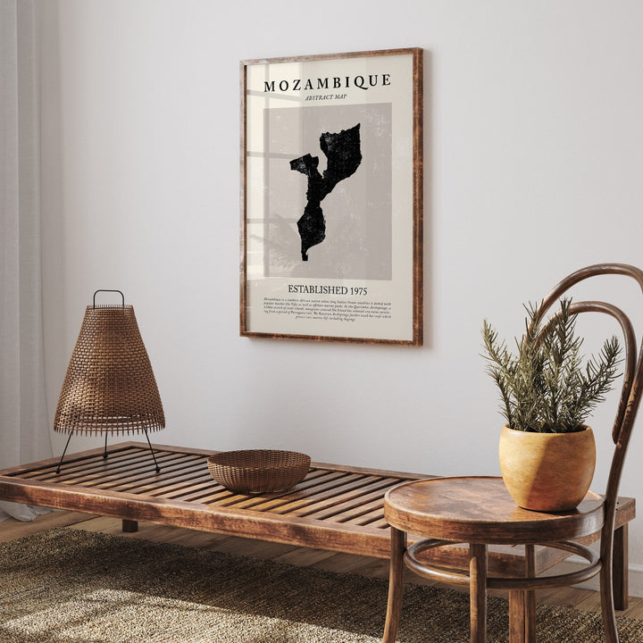 Mozambique Map Vintage Abstract Wall Art Print Picasso + Matisse Inspired Travel Poster