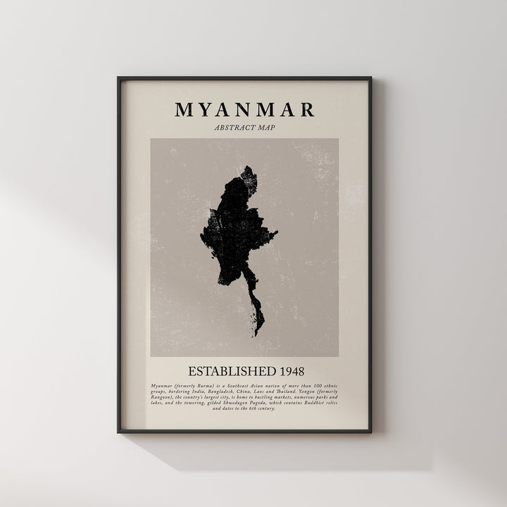 Myanmar Map Vintage Abstract Wall Art Print Picasso + Matisse Inspired Travel Poster