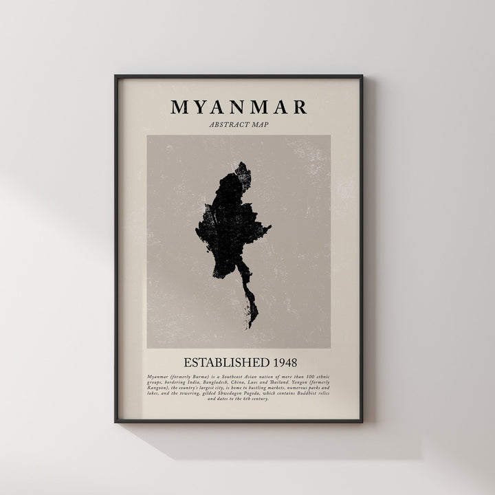 Myanmar Map Vintage Abstract Wall Art Print Picasso + Matisse Inspired Travel Poster