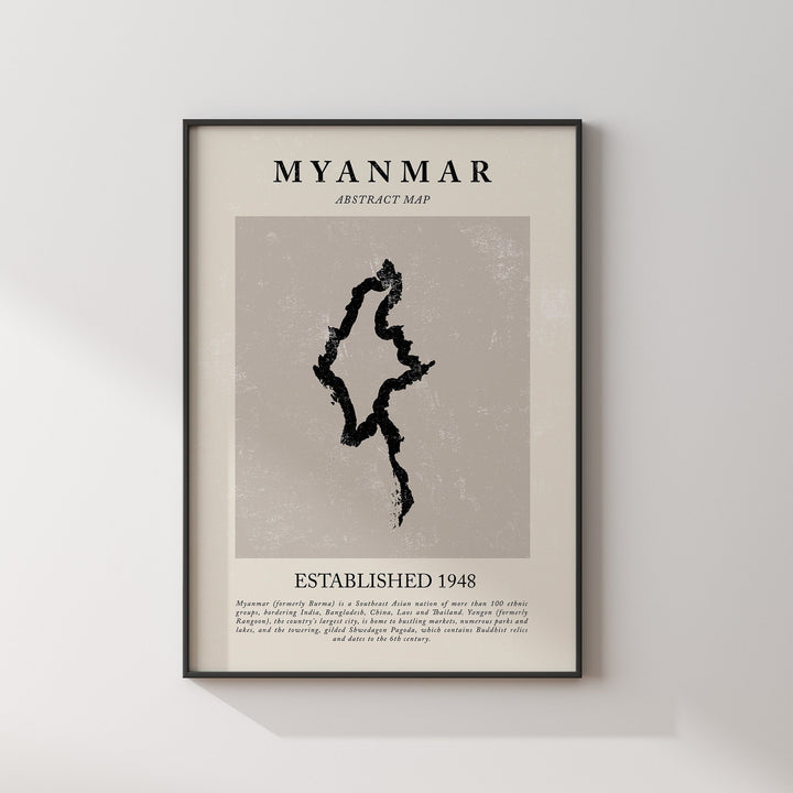 Myanmar Map Vintage Abstract Wall Art Print Picasso + Matisse Inspired Travel Poster