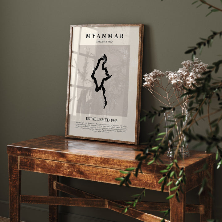 Myanmar Map Vintage Abstract Wall Art Print Picasso + Matisse Inspired Travel Poster