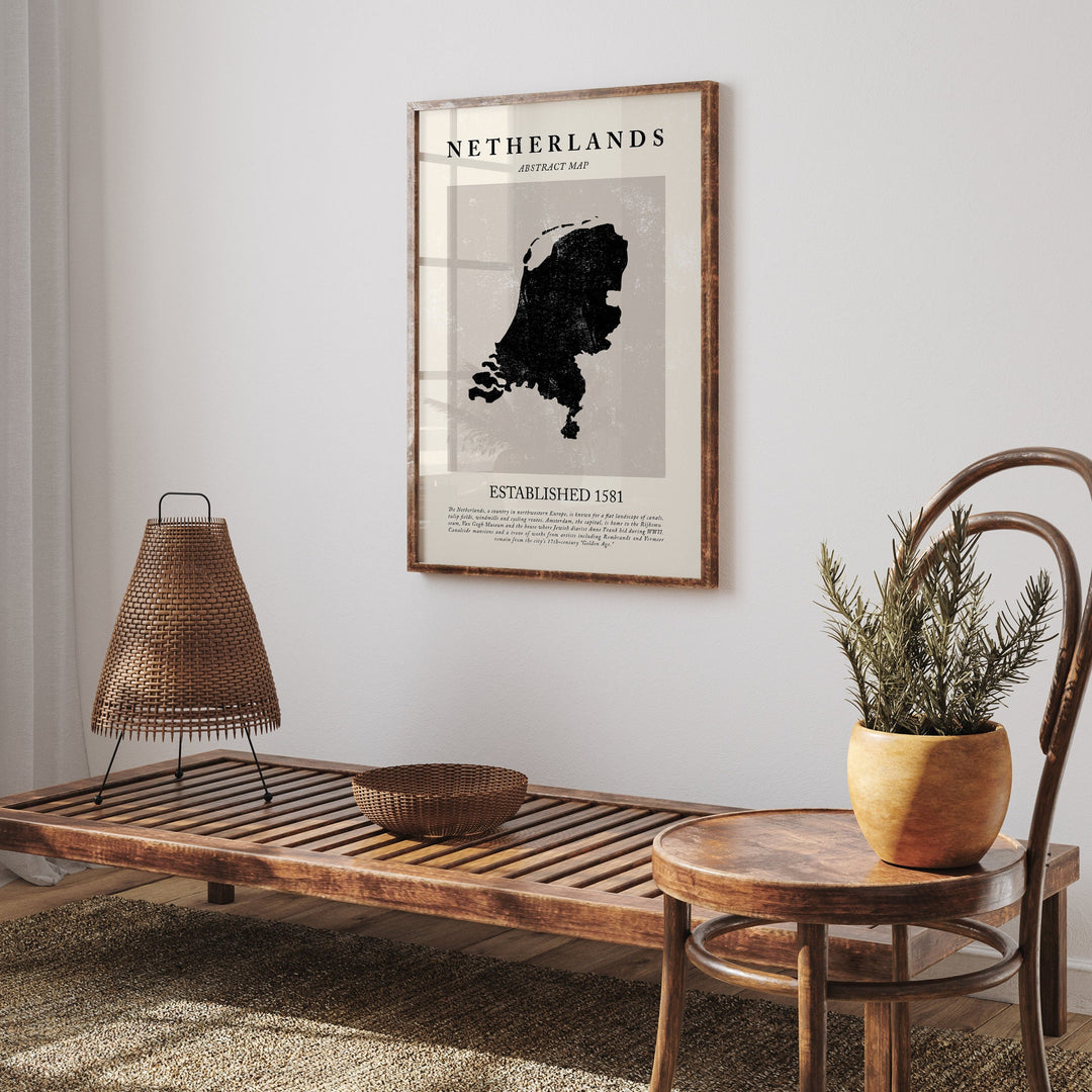 Netherlands Map Vintage Abstract Wall Art Print Picasso + Matisse Inspired Travel Poster