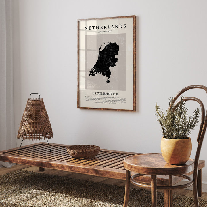 Netherlands Map Vintage Abstract Wall Art Print Picasso + Matisse Inspired Travel Poster