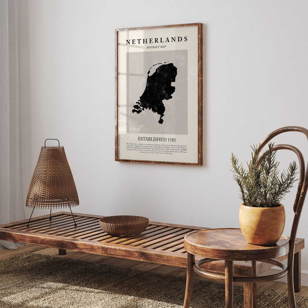 Netherlands Map Vintage Abstract Wall Art Print Picasso + Matisse Inspired Travel Poster