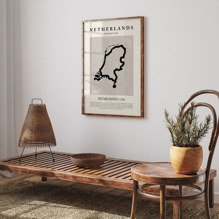 Netherlands Map Vintage Abstract Wall Art Print Picasso + Matisse Inspired Travel Poster