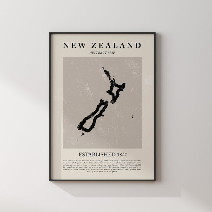 New Zealand Map Vintage Abstract Wall Art Print Picasso + Matisse Inspired Travel Poster