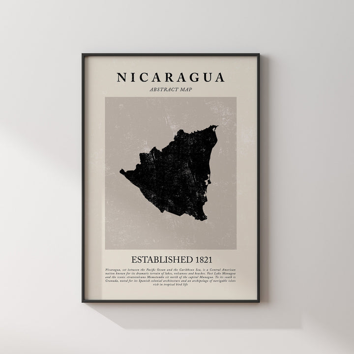 Nicaragua Map Vintage Abstract Wall Art Print Picasso + Matisse Inspired Travel Poster