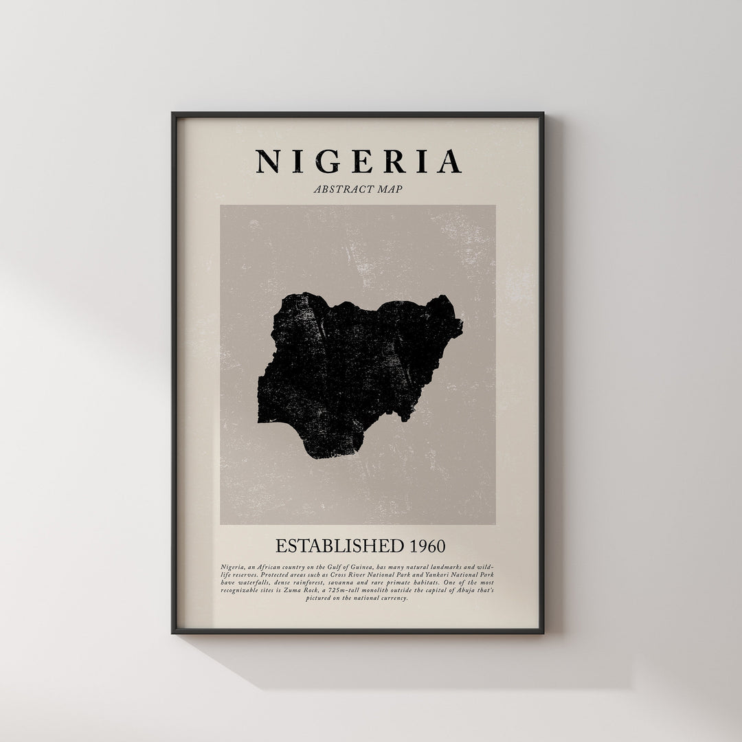 Nigeria Map Vintage Abstract Wall Art Print Picasso + Matisse Inspired Travel Poster
