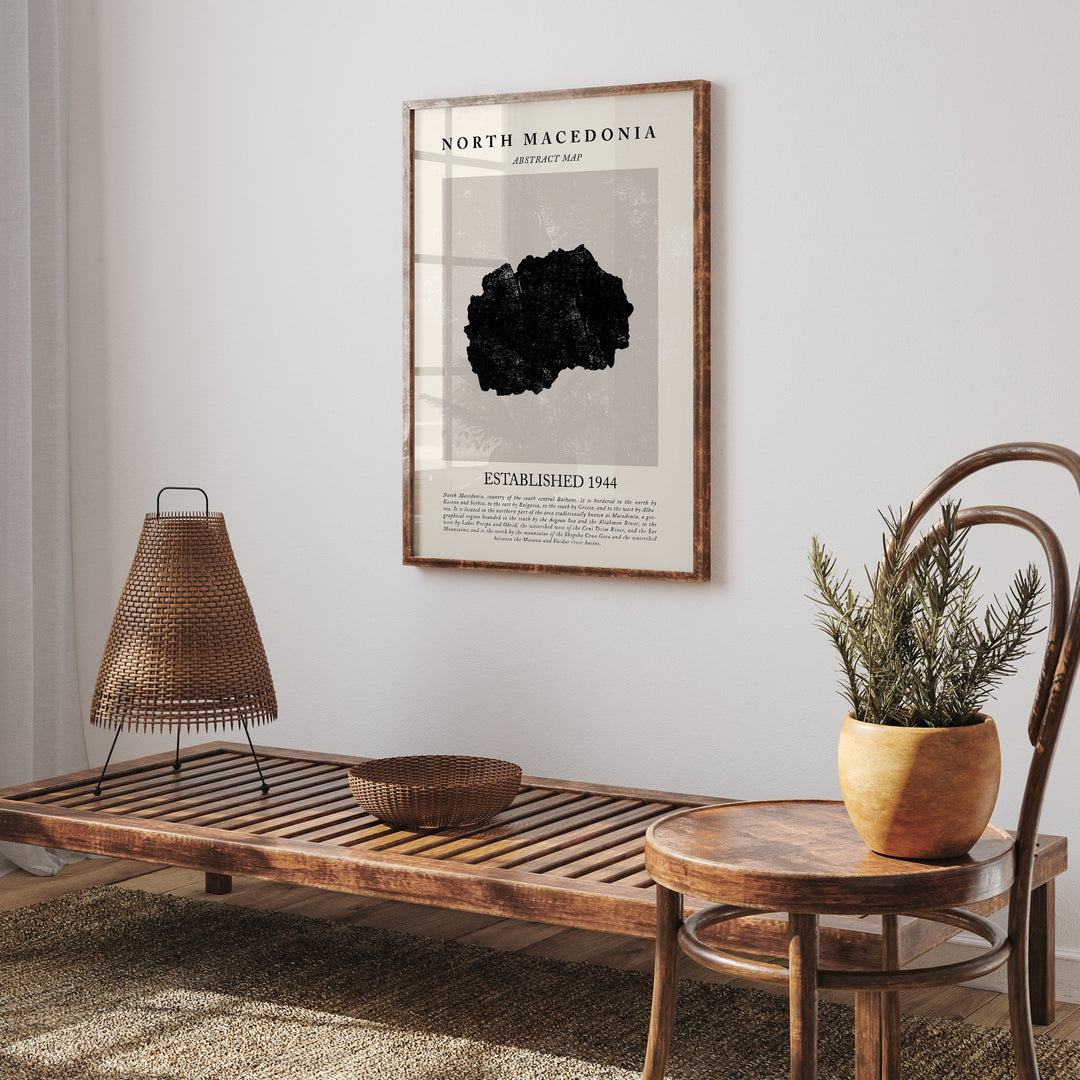 North Macedonia Map Vintage Abstract Wall Art Print Picasso + Matisse Inspired Travel Poster
