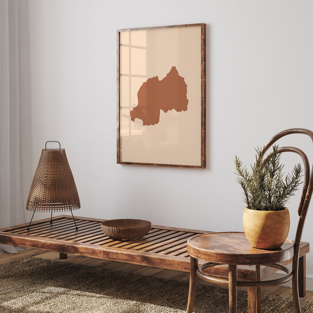 Rwanda Map Boho Wall Art Print Mid Century Travel Poster