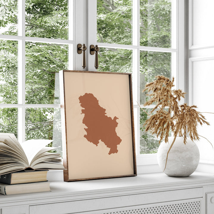 Serbia Map Boho Wall Art Print Mid Century Travel Poster