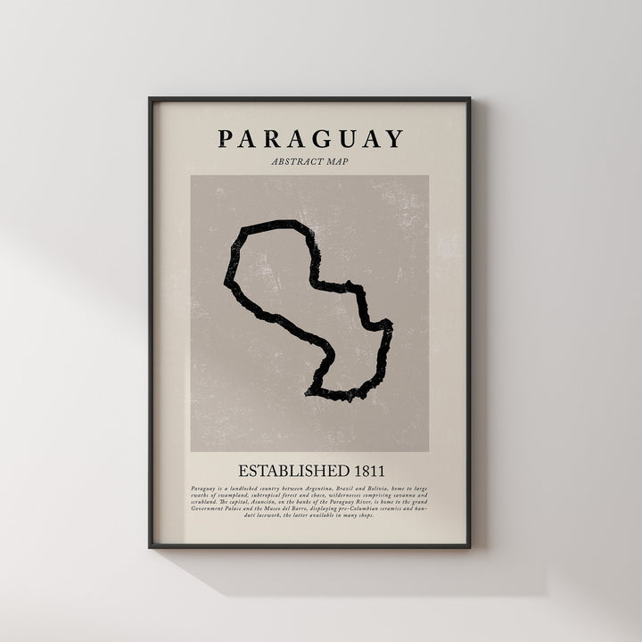 Paraguay Map Vintage Abstract Wall Art Print Picasso + Matisse Inspired Travel Poster