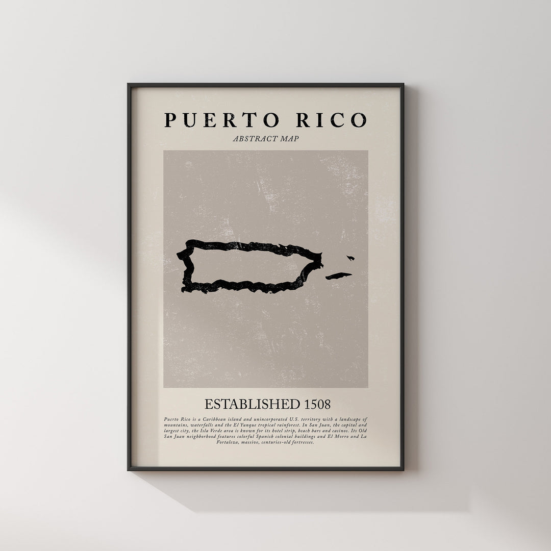Puerto Rico Map Vintage Abstract Wall Art Print Picasso + Matisse Inspired Travel Poster